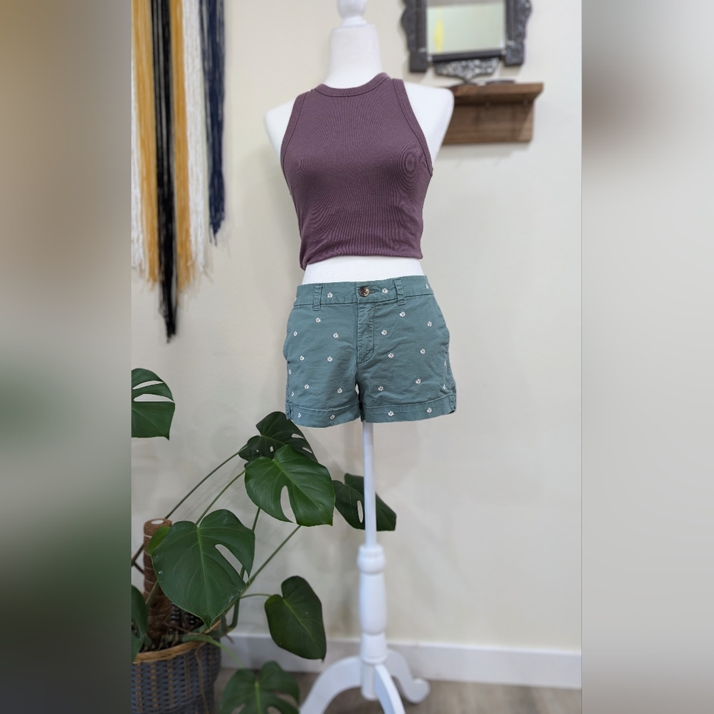 Green Daisy Embroidered Chino Shorts | Old Navy | Size 0